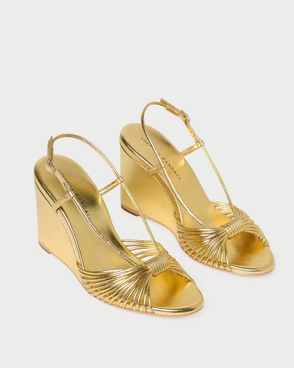 Marren Gold Leather Wedge in gold metallic leather.