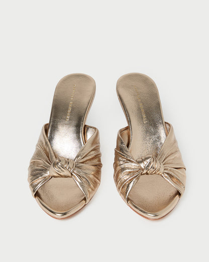Marsy Knot Wedge in Champagne Leather
