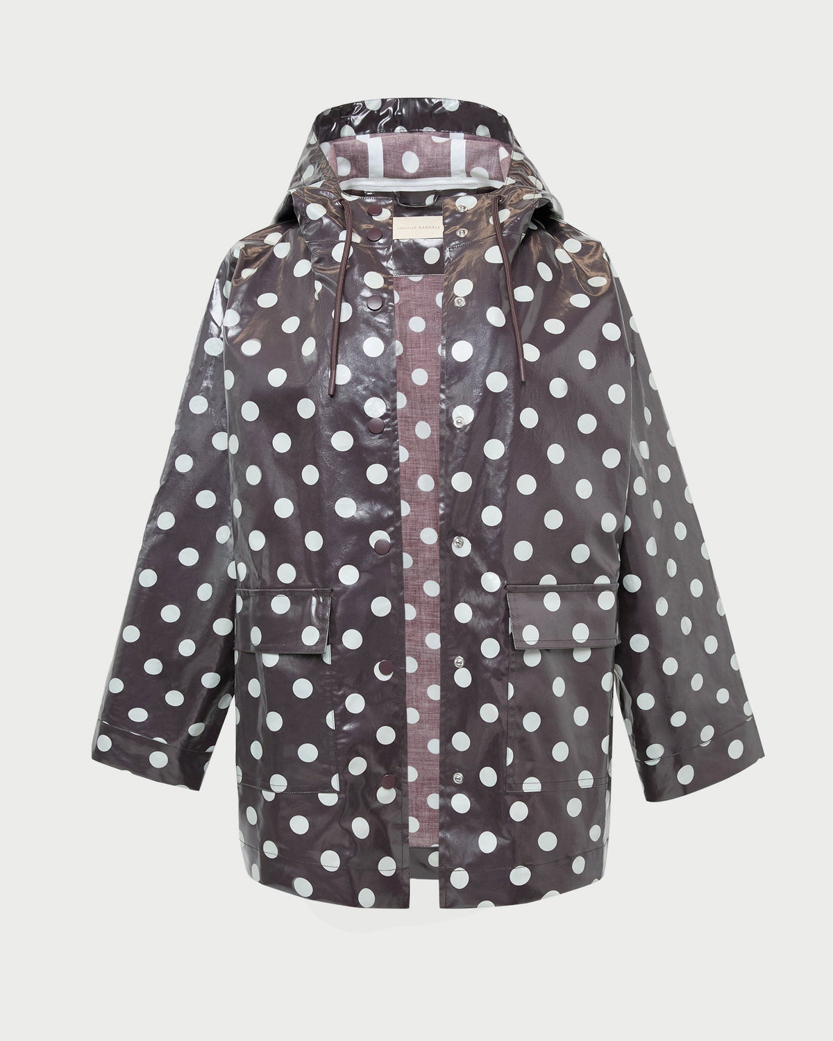 Misty Rain Jacket in brown and cream polka dot cotton.
