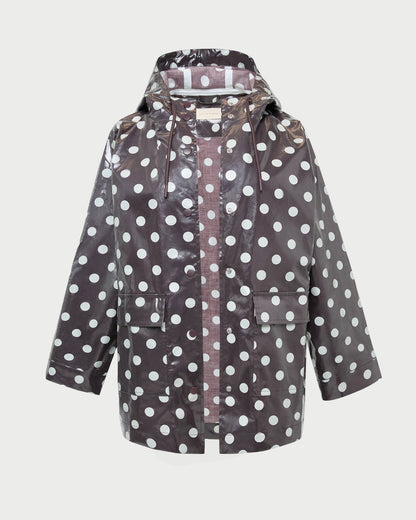 Misty Rain Jacket in brown and cream polka dot cotton.